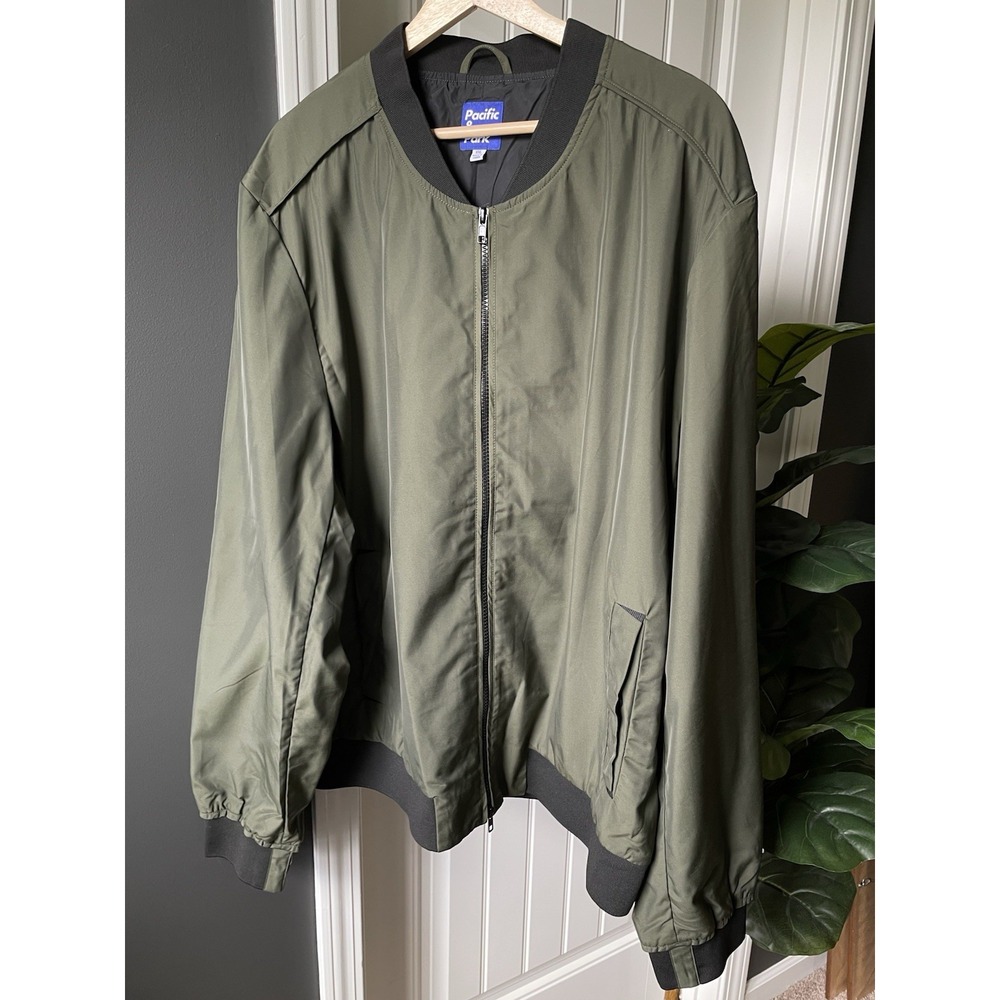 Pacific & Park Men's Green Bomber Jacket Full Zip Lined Pockets Band Collar XXL